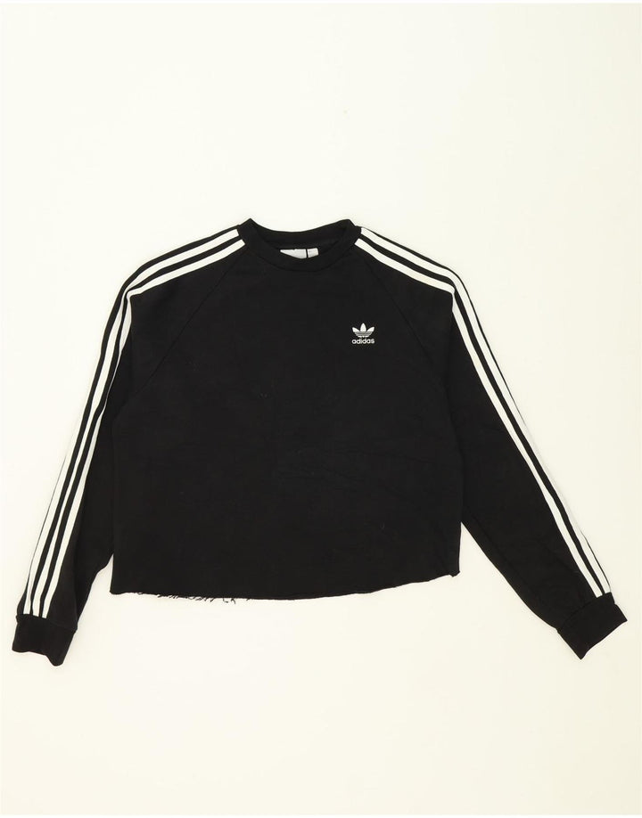 ADIDAS Womens Oversized Crop Top Long Sleeve UK 10 Small Black Cotton Vintage Adidas and Second-Hand Adidas from Messina Hembry 