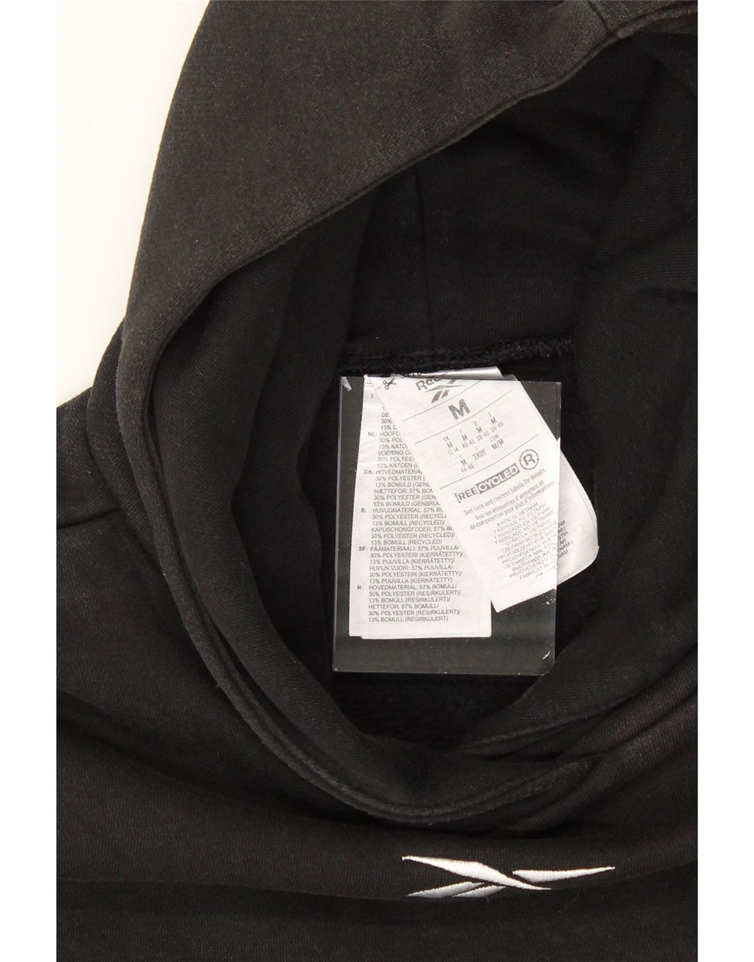 REEBOK Womens Oversized Hoodie Jumper UK 12/14 Medium Black Cotton Vintage Reebok and Second-Hand Reebok from Messina Hembry 