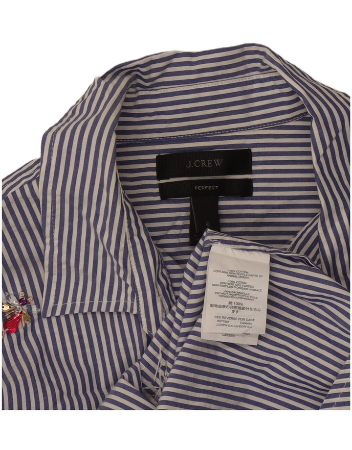 J. Crew Womens Perfect Fit skjorte US 6 Medium Blue Pinstripe Cotton