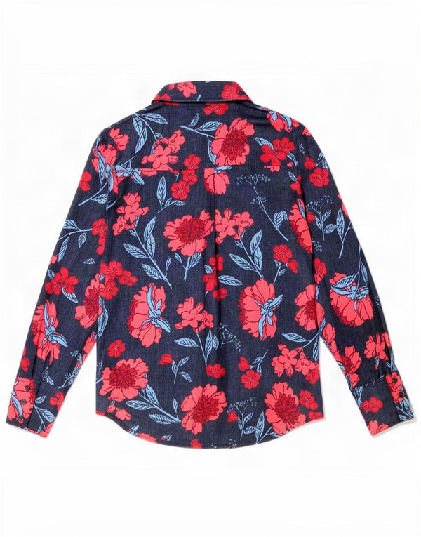 Zara Dame Se Through Shirt Bluse UK 6 XS Navy Blue Floral Polyester
