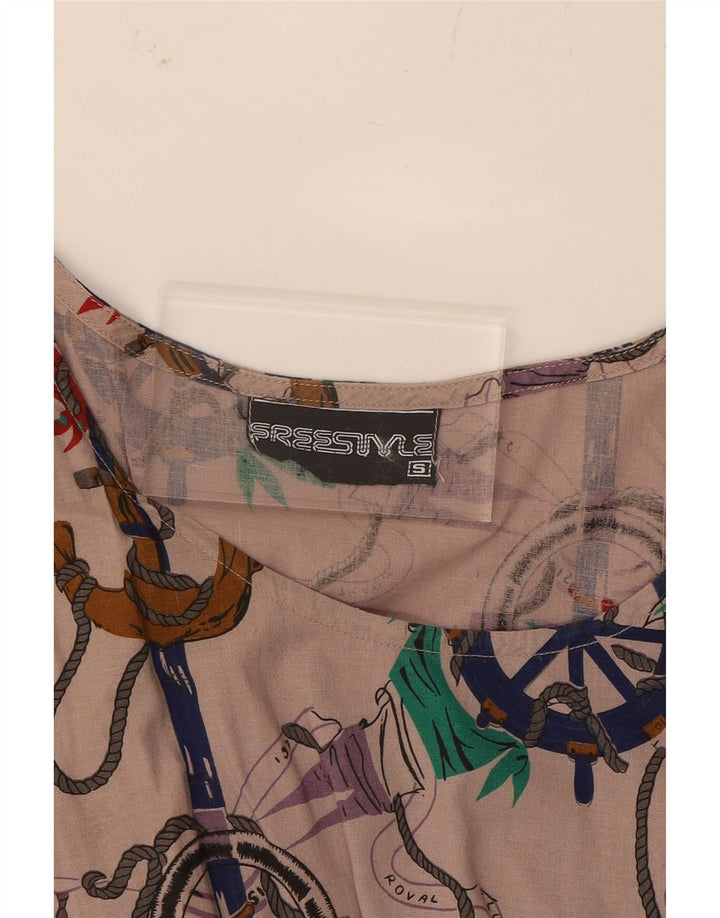 VINTAGE Womens Abstract Pattern Sleeveless Blouse Top UK 10 Small Beige Vintage Vintage and Second-Hand Vintage from Messina Hembry 