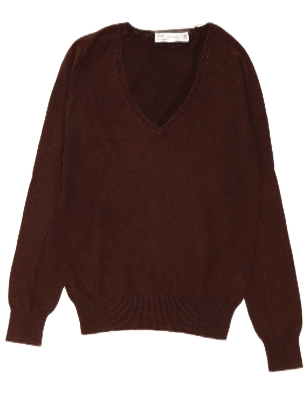 Zara Dame V-hals sweater UK 12 Medium Brun Bomuld