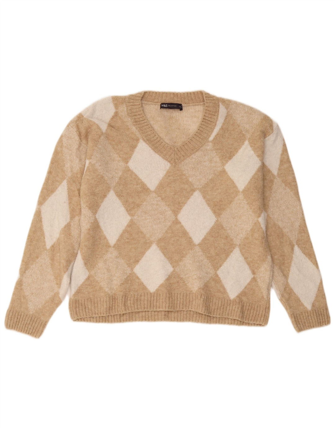 Marks & Spencer Dame V-hals sweater UK 14 Medium Beige