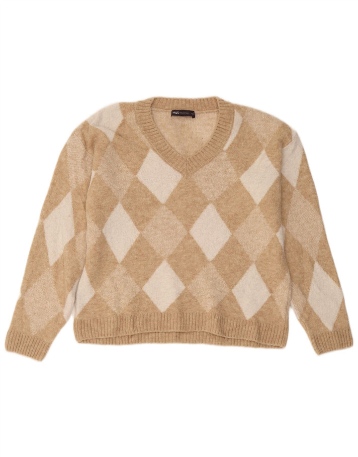 Marks & Spencer Dame V-hals sweater UK 14 Medium Beige