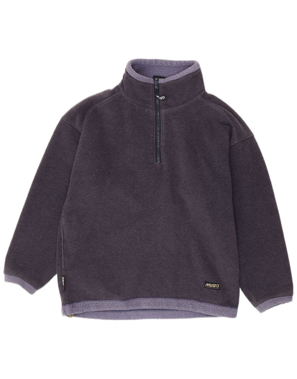 Musto Mens Zip Neck Fleece Jumper Medium Navy Blue Colourblock Polyester