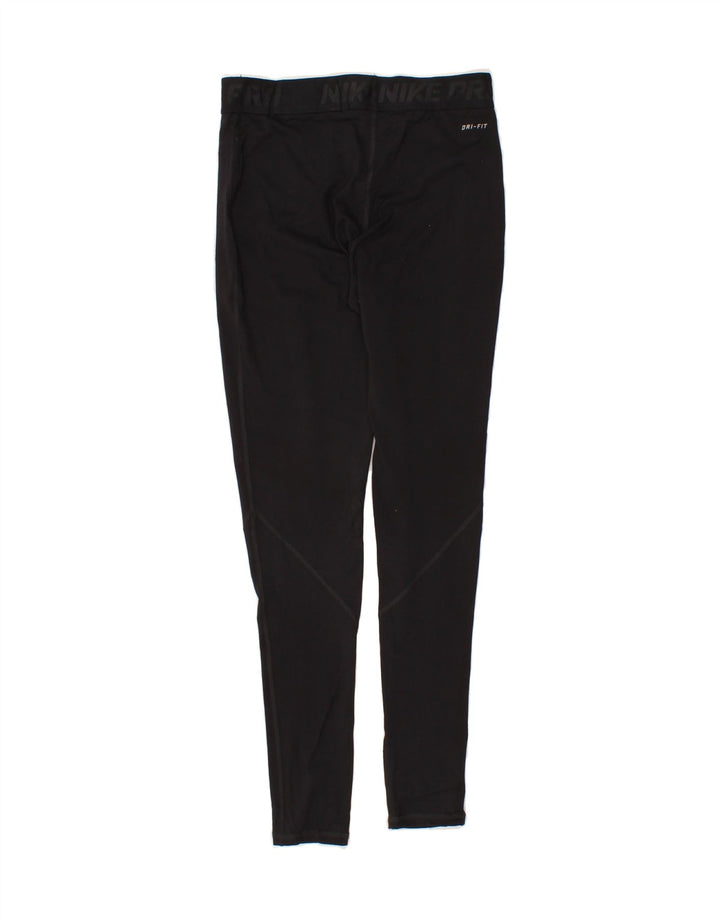 NIKE Womens Dri Fit Graphic Leggings UK 12 Medium Black Polyester Vintage Nike and Second-Hand Nike from Messina Hembry 