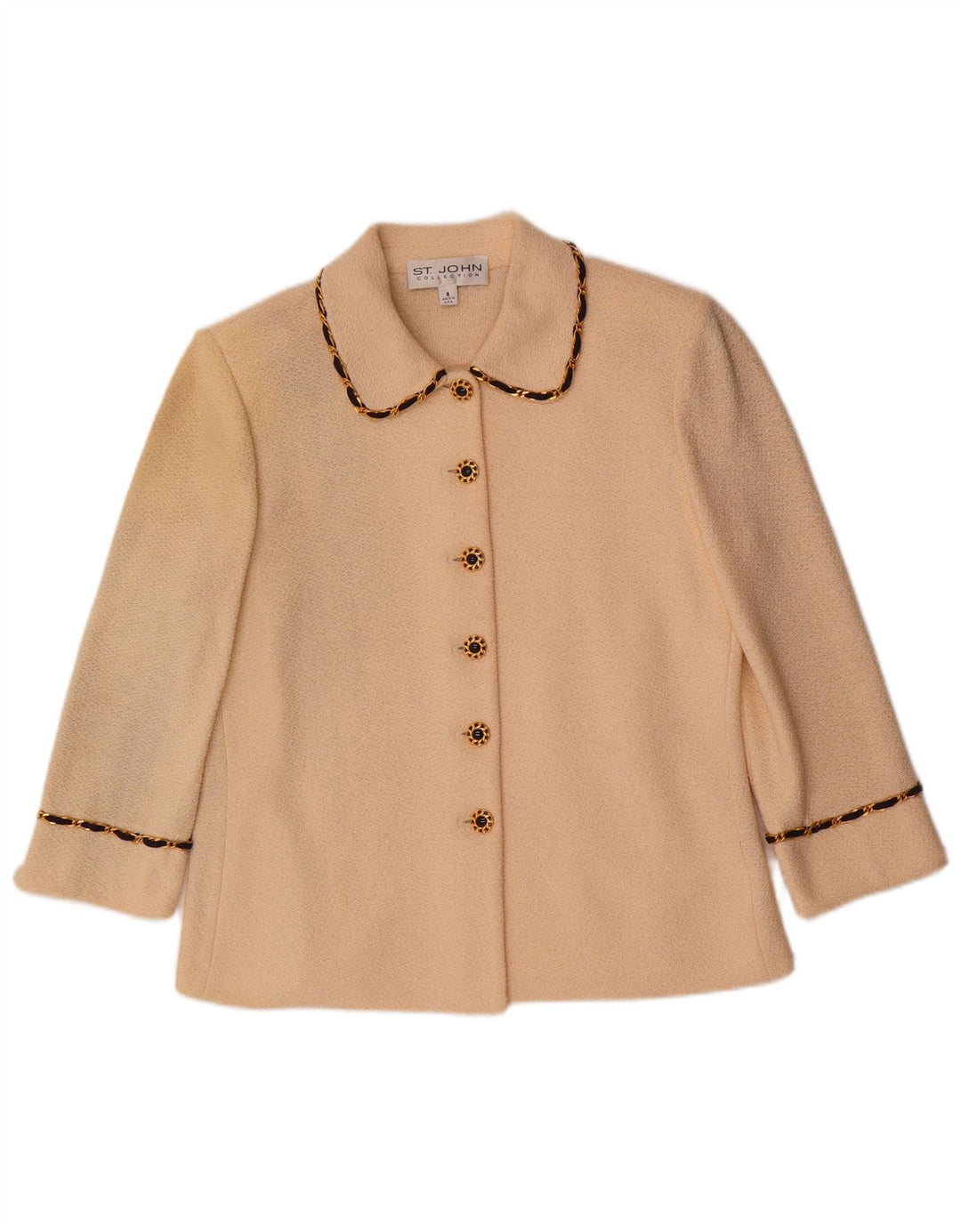 VINTAGE 3/4-ærmet cardigantrøje til kvinder US 8 Medium Off White Uld