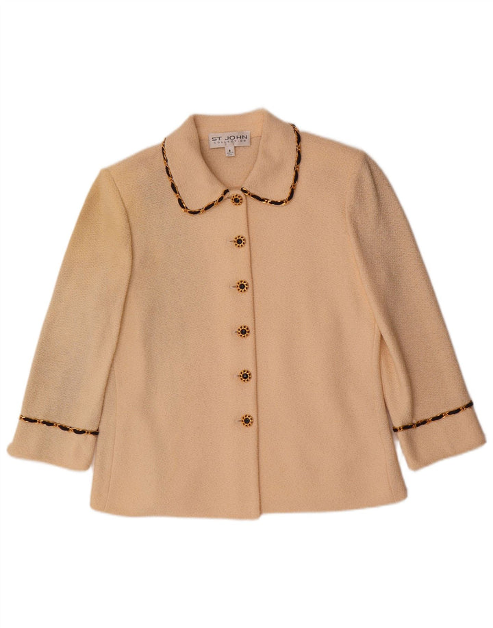 VINTAGE 3/4-ærmet cardigantrøje til kvinder US 8 Medium Off White Uld