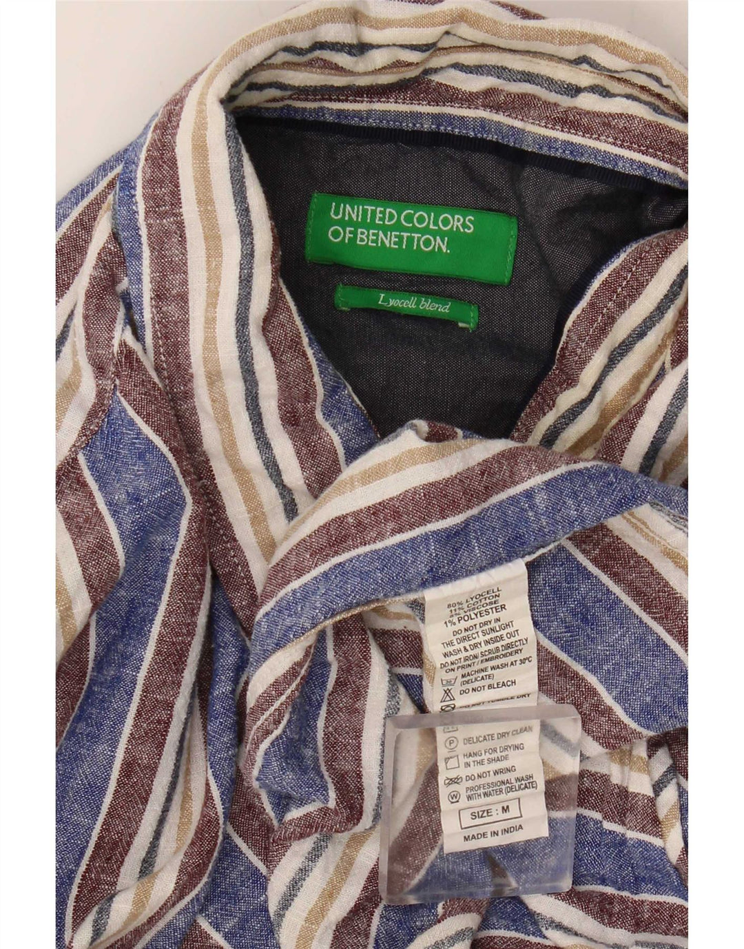Benetton Herreskjorte Medium Blå Stribet Lyocell