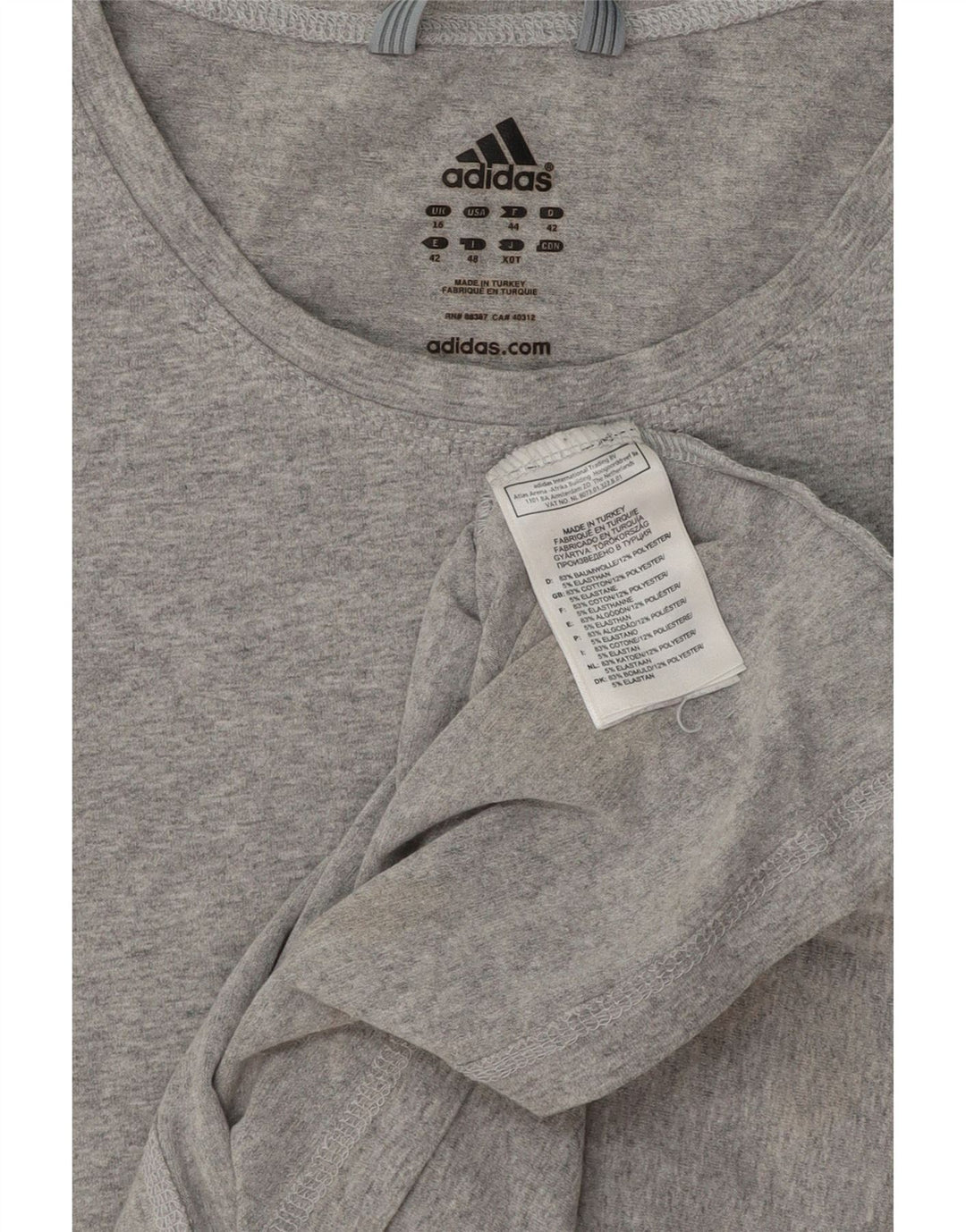 ADIDAS Womens T-Shirt Top UK 16 Large Grey Cotton Vintage Adidas and Second-Hand Adidas from Messina Hembry 