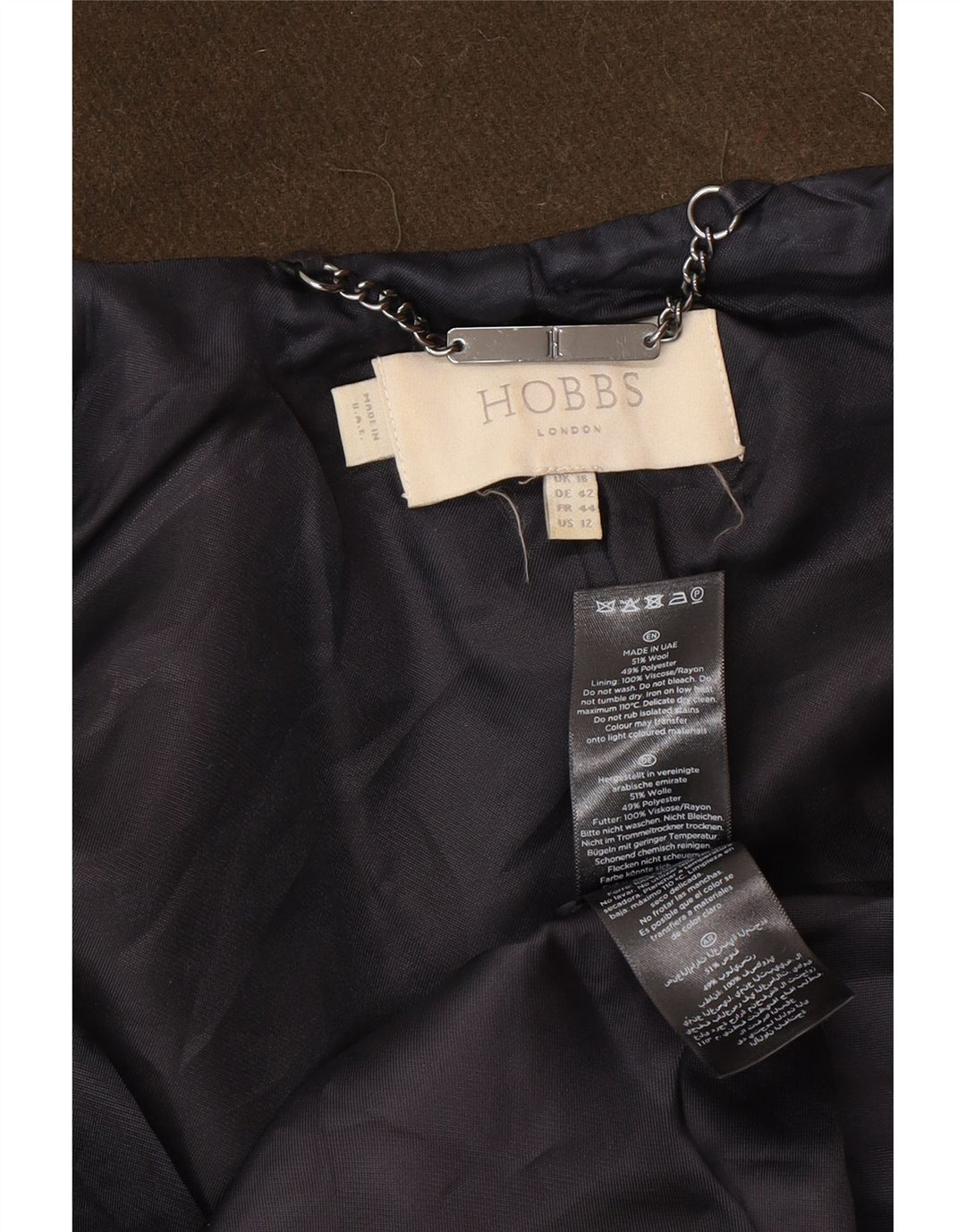 Hobbs Dame Overfrakke UK 16 Large Khaki Wool