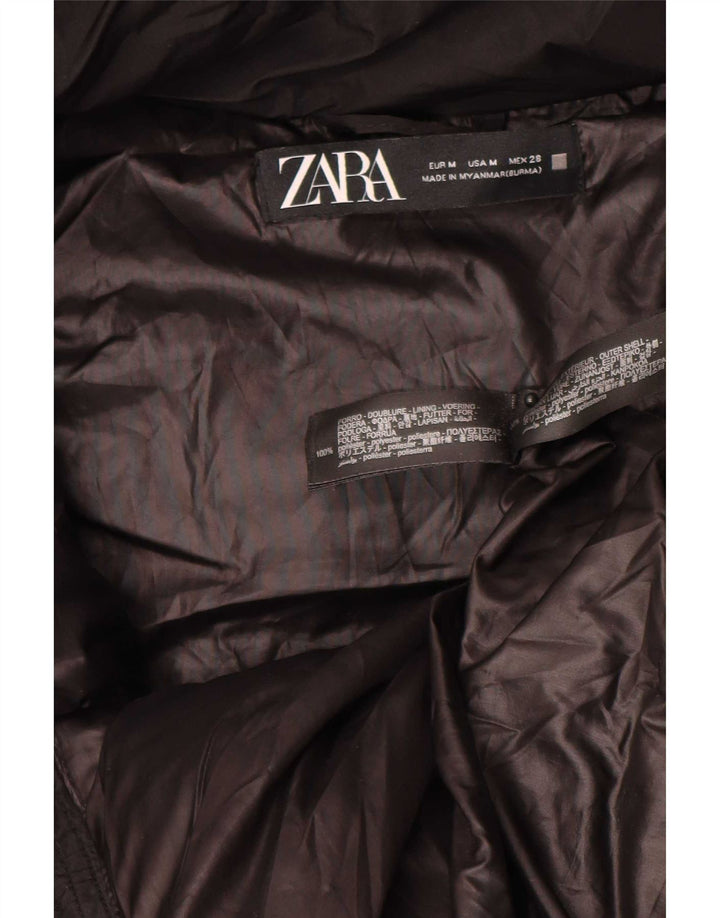 Zara Herre Hætte Oversized Polstret Frakke UK 14 Medium Sort Polyester