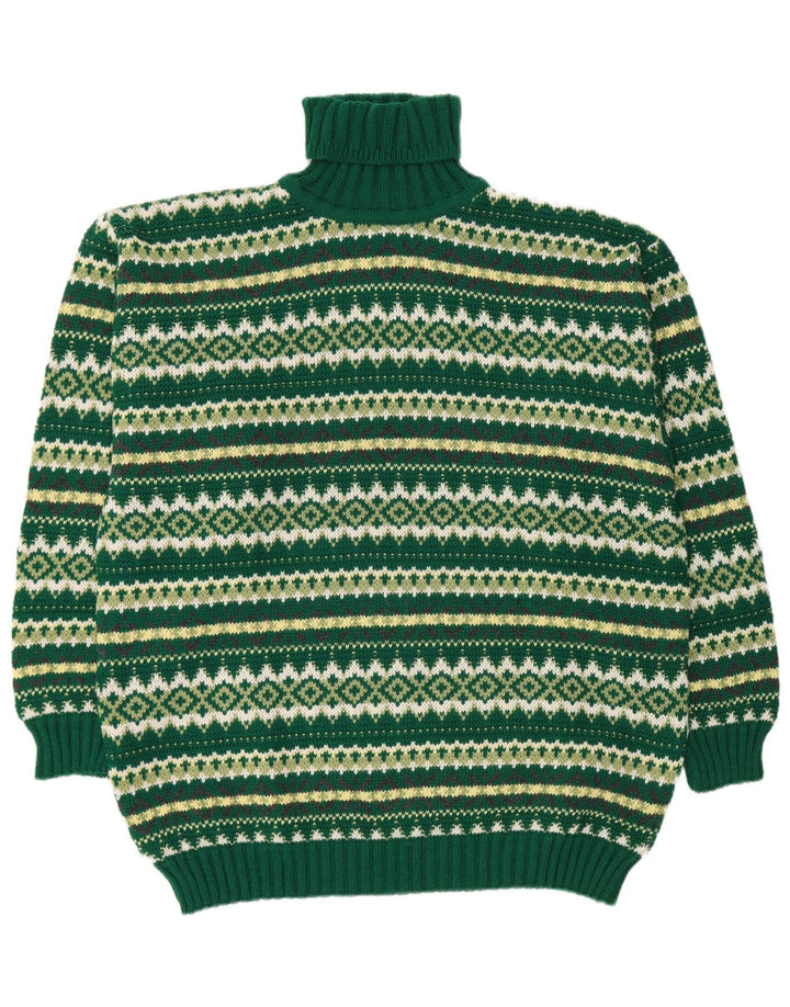 Vintage Herre rullehals sweater XL Green Fair Isle Wool