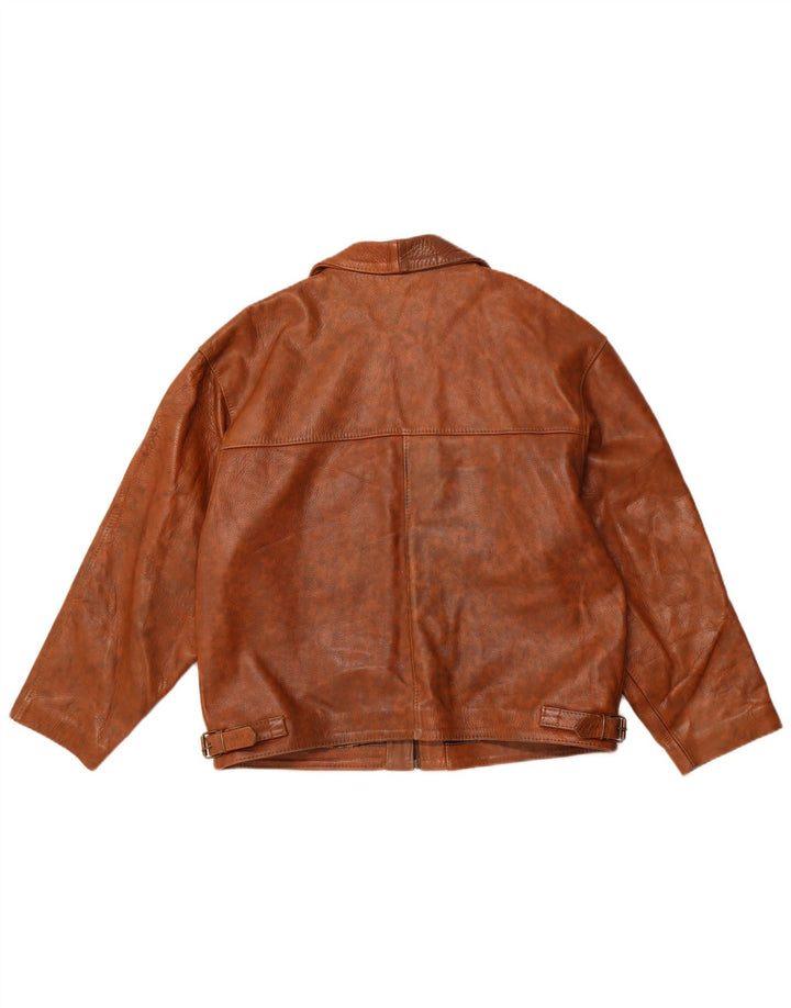 Vintage læderjakke til kvinder UK 18 XL brun flækket læder
