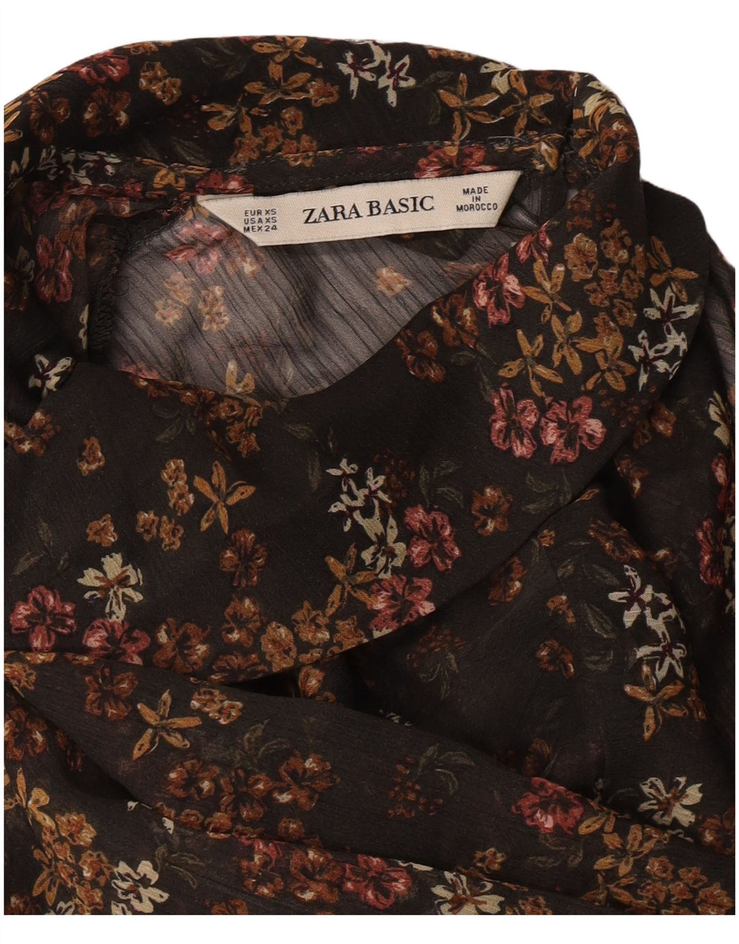 Zara Dame Oversized Se Through Bluse Top UK 6 XS Black Floral