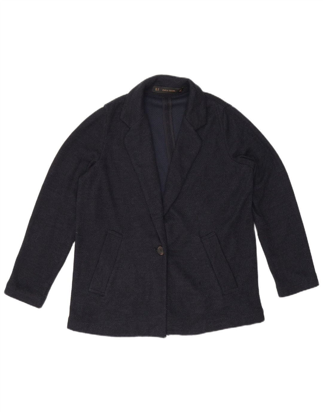 Zara Dame Oversized 1 Knap Blazer Jacket UK 6 XS Navy Blue Polyester
