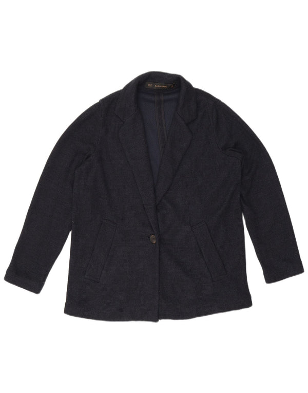 Zara Dame Oversized 1 Knap Blazer Jacket UK 6 XS Navy Blue Polyester