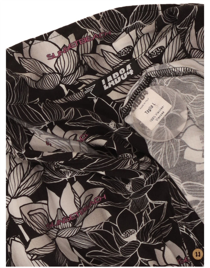 Vintage kortærmet skjorte til mænd Large Black Floral