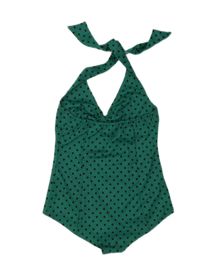 COLLECTIF Womens Bodysuit UK 12 Medium Green Polka Dot Vintage Collectif and Second-Hand Collectif from Messina Hembry 