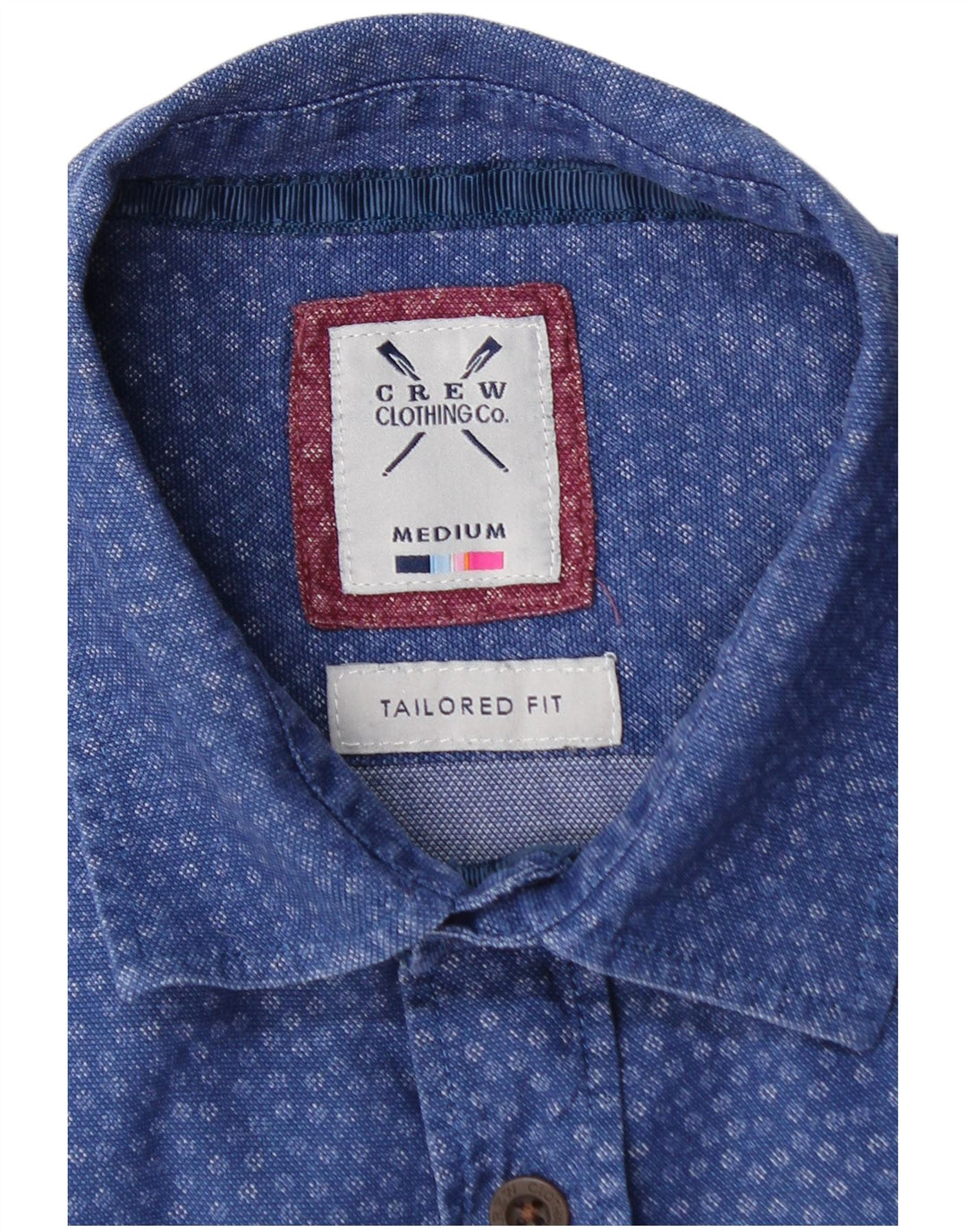 CREW CLOTHING Mens Tailored Fit Shirt Medium Blue Spotted Cotton