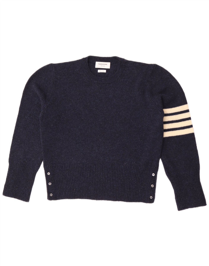 Thom Browne Herre rund hals sweater stor marineblå colourblock uld