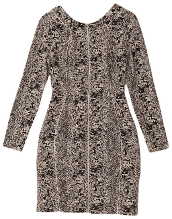 Reiss Dame Langærmet Bodycon Kjole UK 12 Medium Grey Animal Print