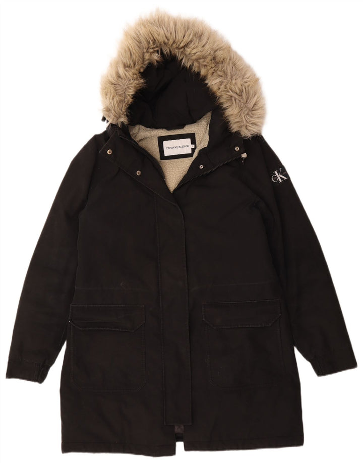 Calvin Klein Jeans Dame Oversized Sherpa Parka Jacket UK 10 Small Black