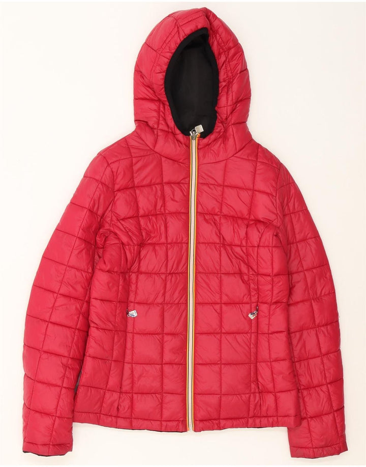 K-Way Dame Hætte Vendbar Polstret Jakke UK 14 Stor Sort Nylon