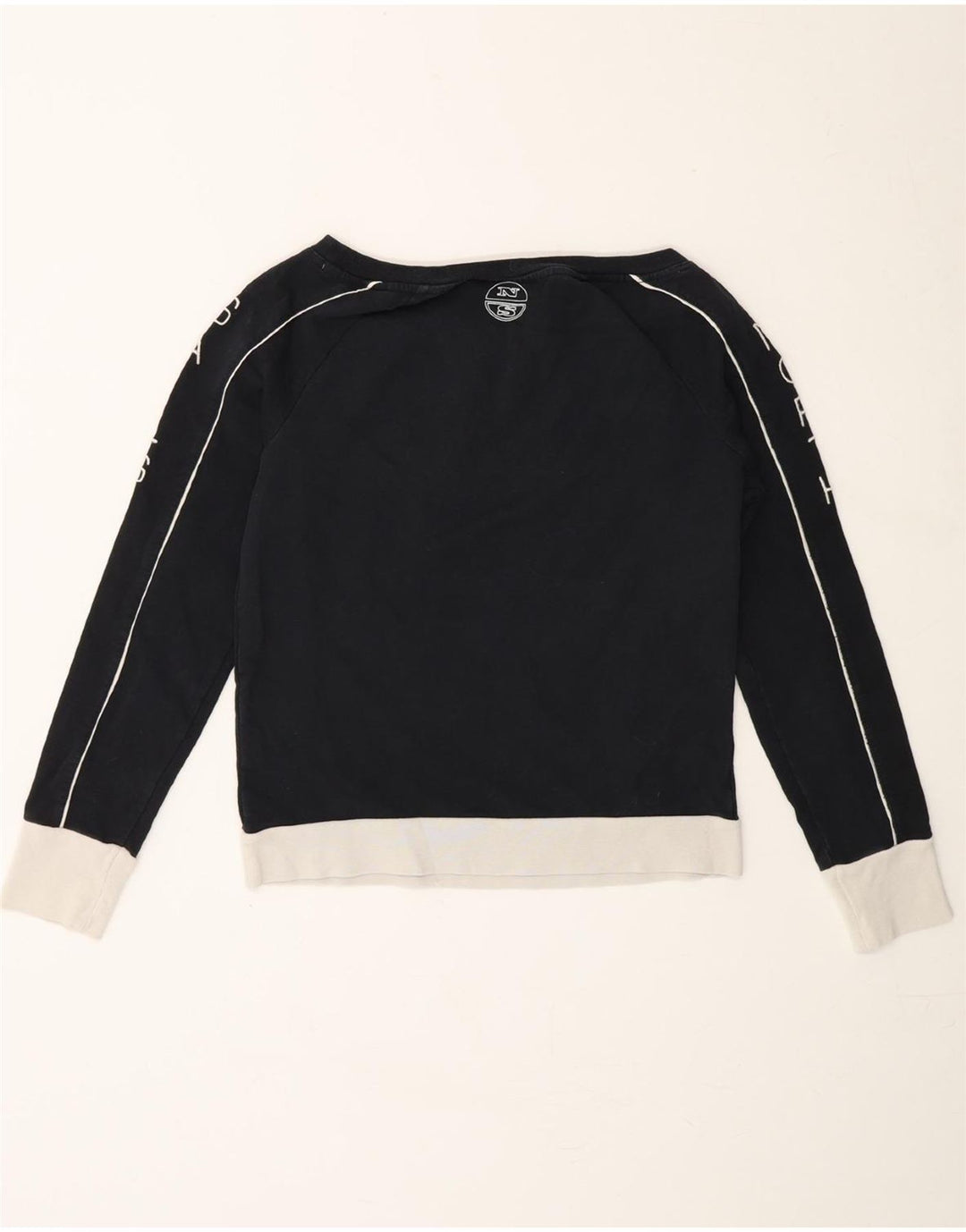 NORTH SAILS Womens Crop Off Shoulder Top UK 10 Small Black Colourblock Vintage North Sails and Second-Hand North Sails from Messina Hembry 