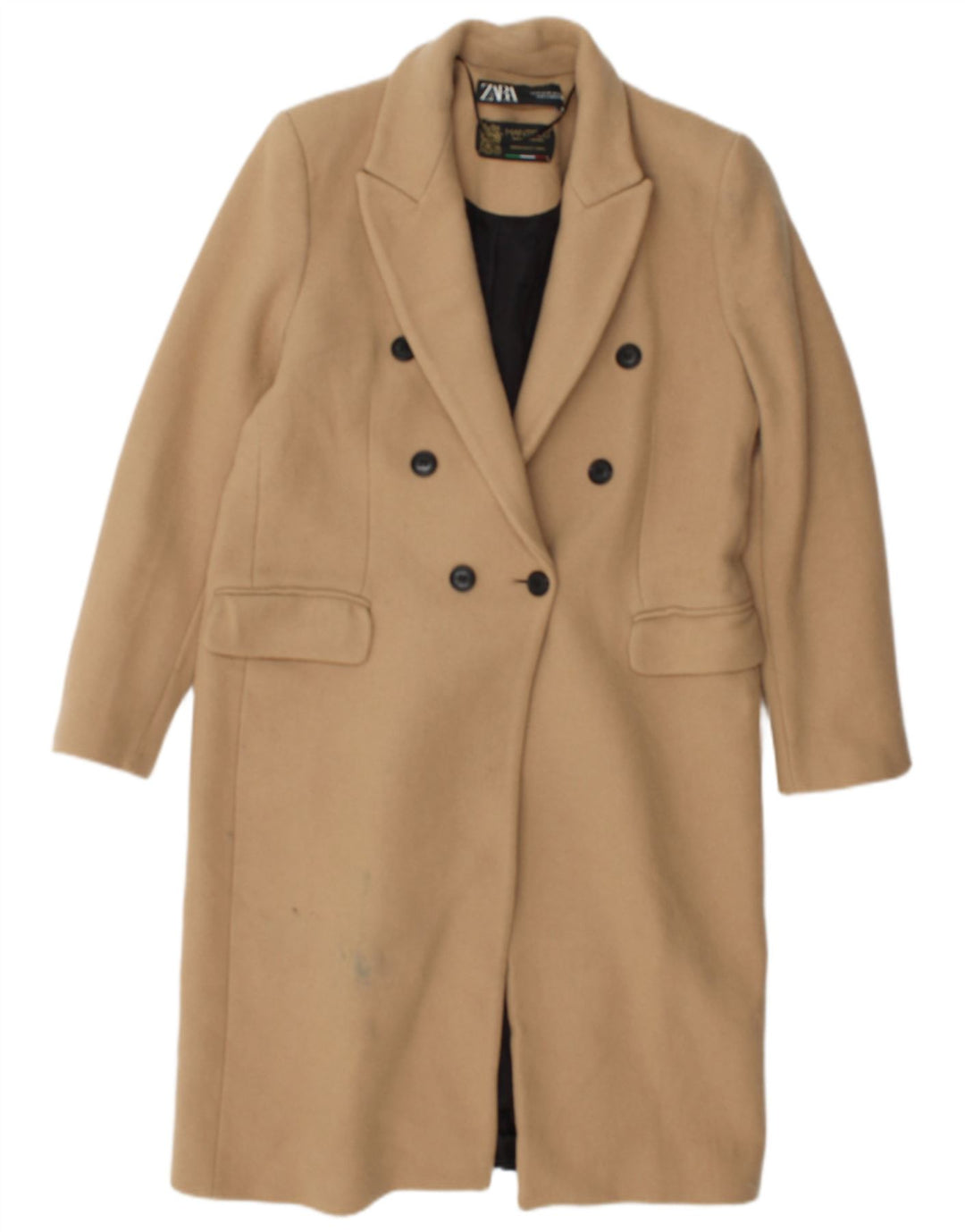 Zara Dame Dobbeltradet Frakke UK 14 Medium Beige Polyester