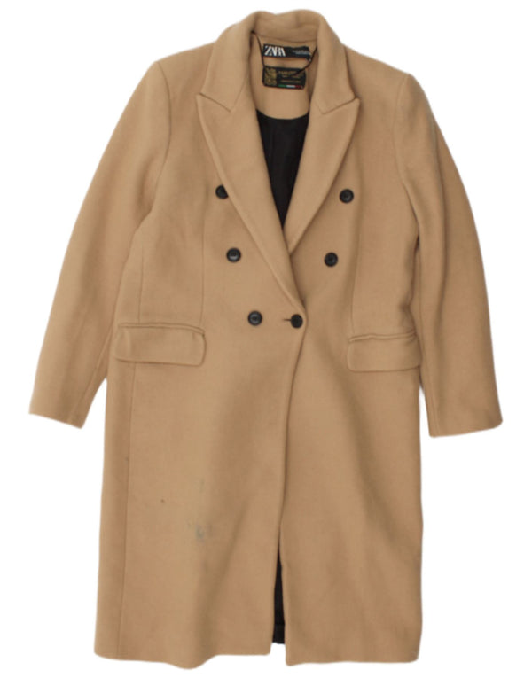 Zara Dame Dobbeltradet Frakke UK 14 Medium Beige Polyester