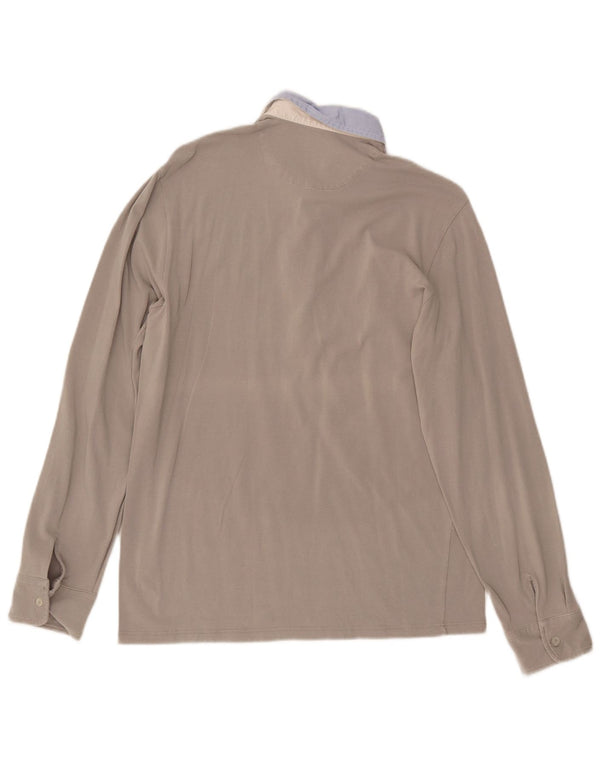 FRED PERRY Langærmet poloshirt til mænd Stor grå farveblok bomuld