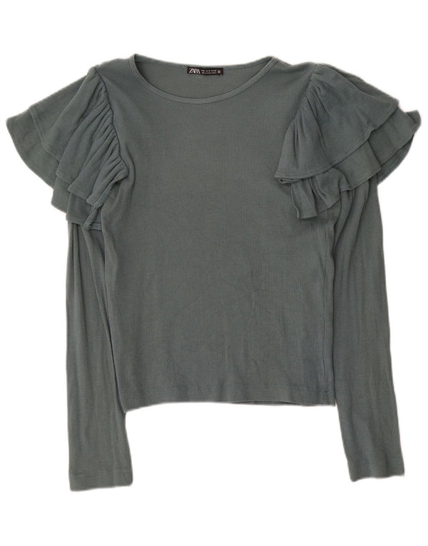 Zara Womens Top Long Sleeve UK 12 Medium Grey