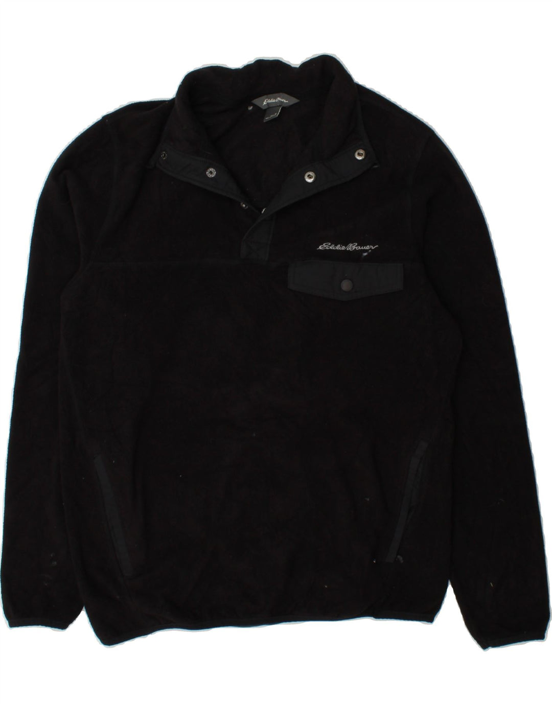 EDDIE BAUER Mens Button Neck Fleece Jumper Small Black Polyester Vintage Eddie Bauer and Second-Hand Eddie Bauer from Messina Hembry 