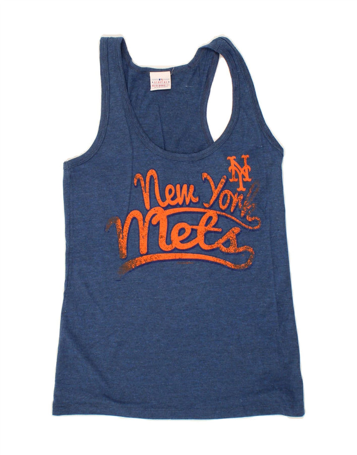 GENUINE MERCHANDISE Womens Graphic Vest Top UK 12 Medium Blue Polyester Vintage Genuine Merchandise and Second-Hand Genuine Merchandise from Messina Hembry 