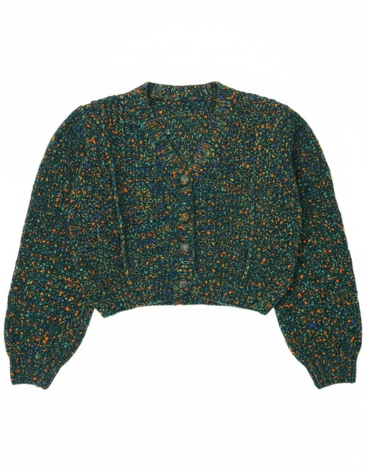 Cider Dame Crop Cardigan Sweater UK 16 Large Green Flecked Polyester