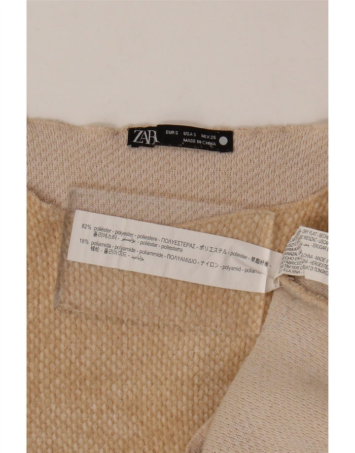 Zara Womens Crop Top Langærmet UK 10 Small Beige Polyester