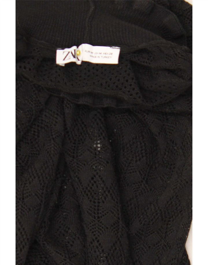 Zara Dame Se Through Turtle Neck Jumper Sweater UK 12 Medium Black