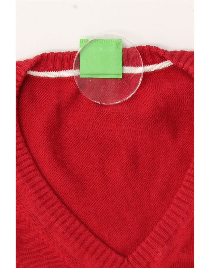 HUGO BOSS Herre grafisk V-hals sweater Stor rød farveblok