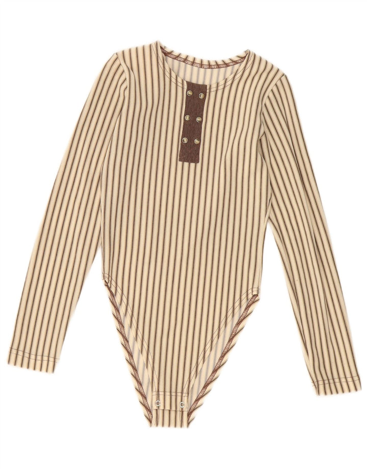 Vintage Dame Bodysuit UK 8 Small Beige Striped