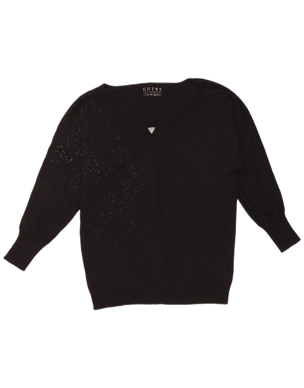 Guess Dame Oversized Boat Neck Jumper Sweater UK 4 XS Sort Viscose