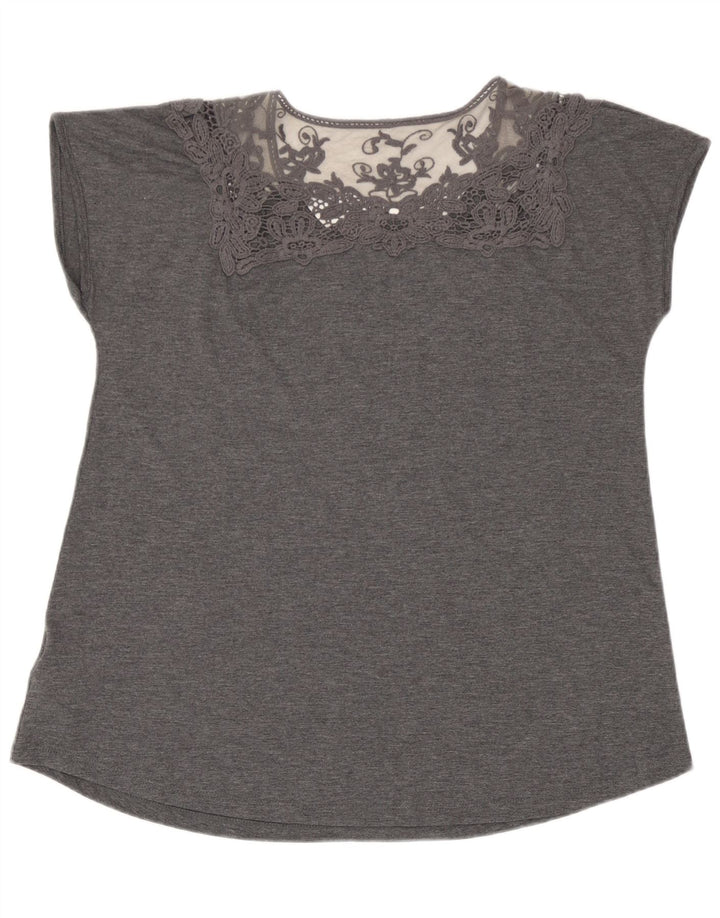 Marks & Spencer Damebluse Top UK 14 Stor grå blomstret polyester