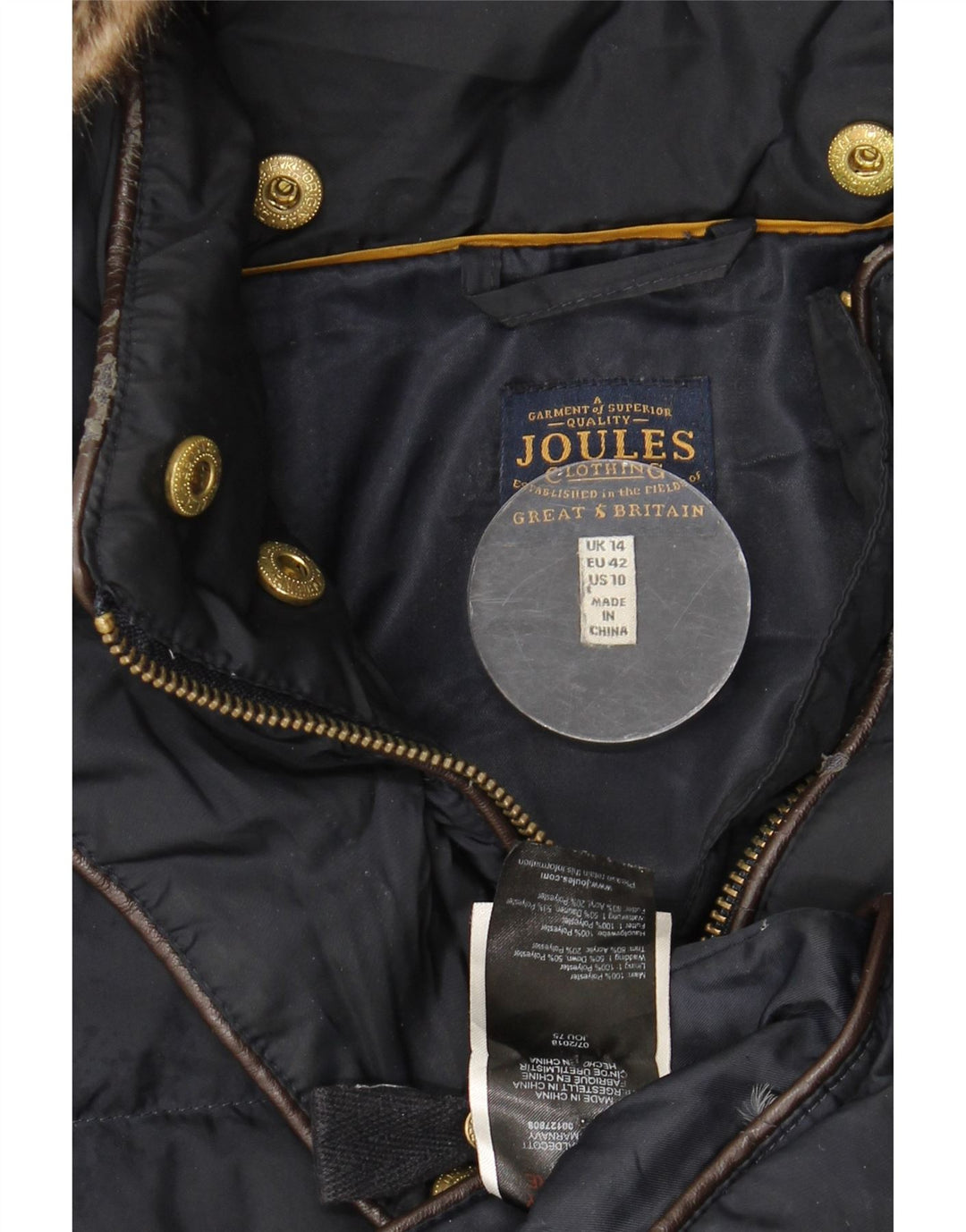 Joules hættejakke til kvinder UK 14 Stor marineblå polyester