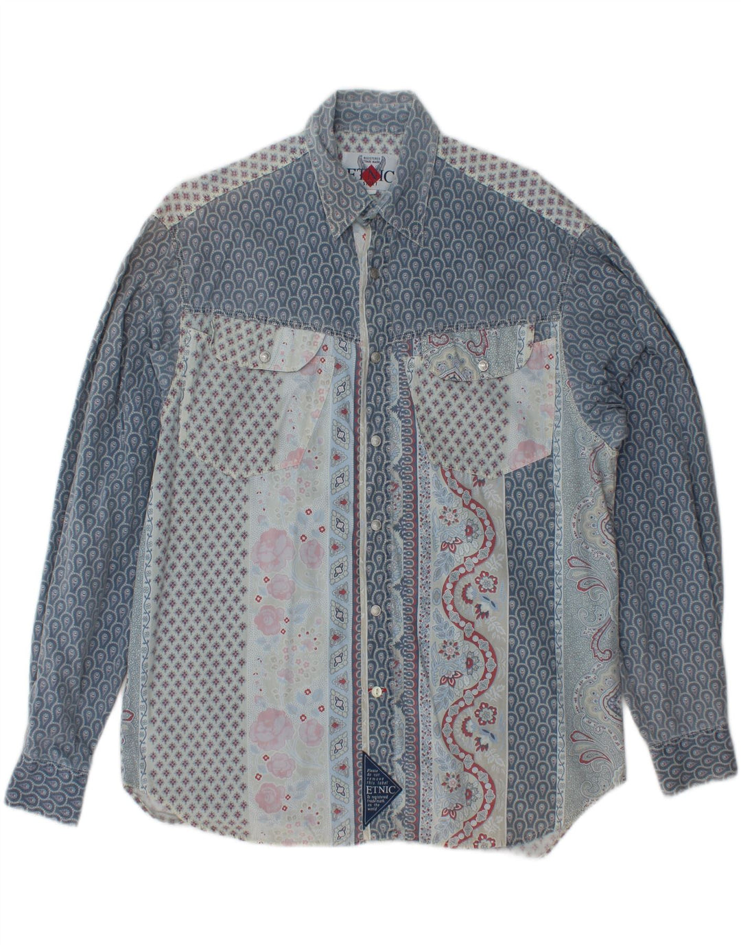 VINTAGE Herreskjorte Medium Blue Floral Bomuld