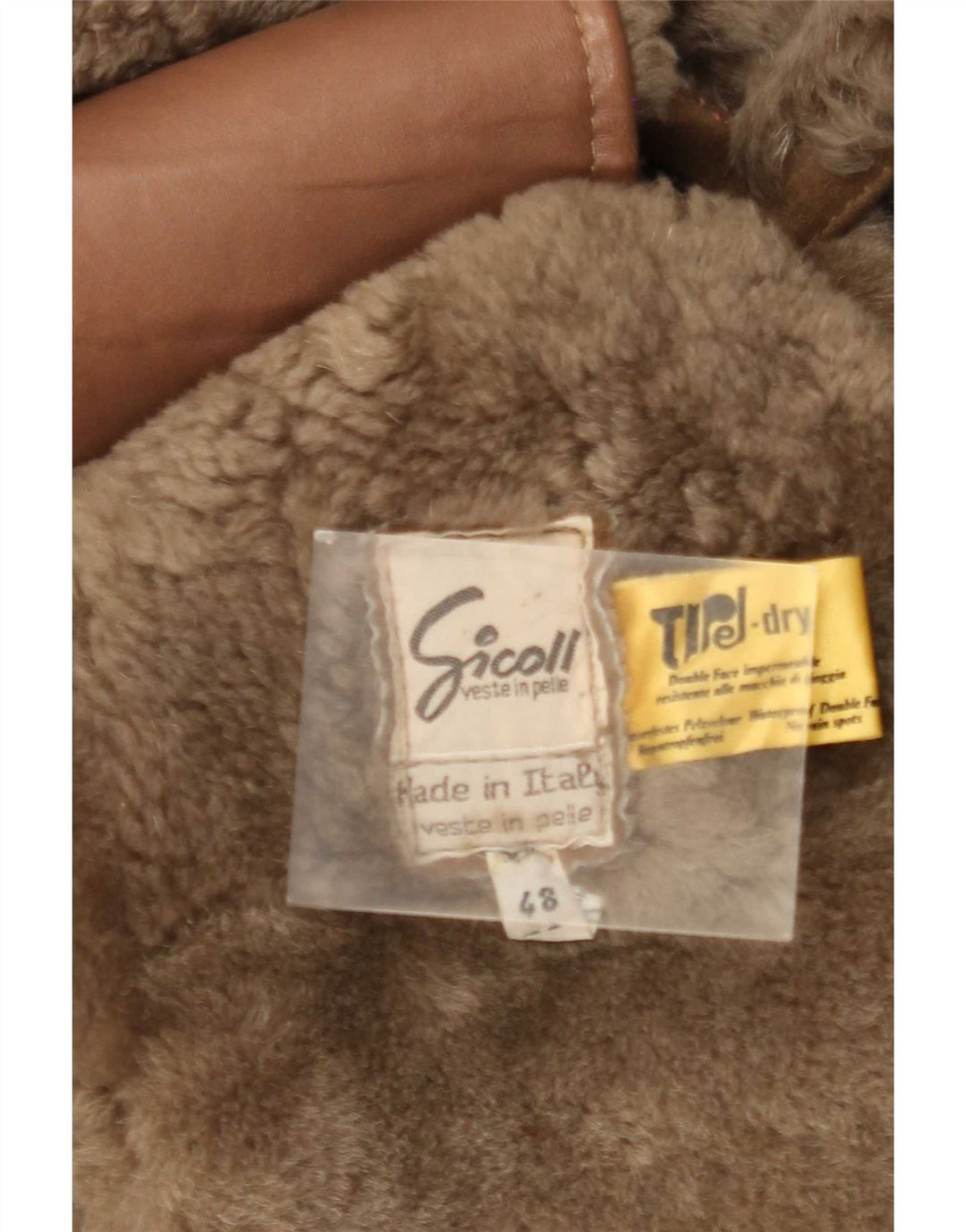 Vintage Shearling overfrakke til mænd IT 48 medium brunt læder
