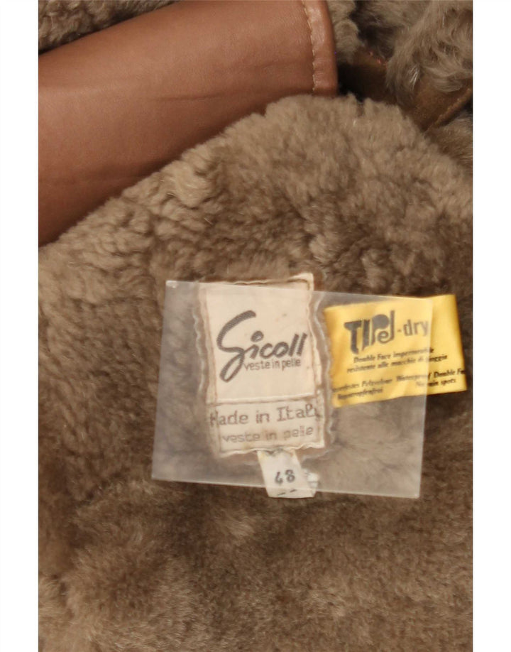 Vintage Shearling overfrakke til mænd IT 48 medium brunt læder