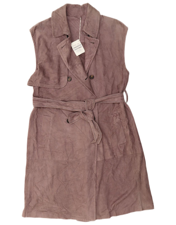 Brunello Cucinelli Dame Ærmeløs Ruskind Trench Coat IT 42 Medium Brun