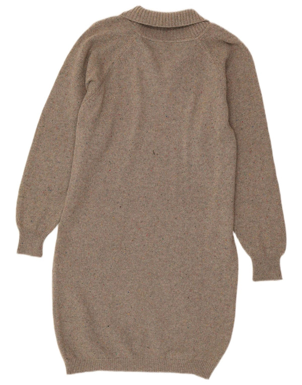 Vintage Dame Langærmet Jumper Kjole UK 16 Large Brown Flecked
