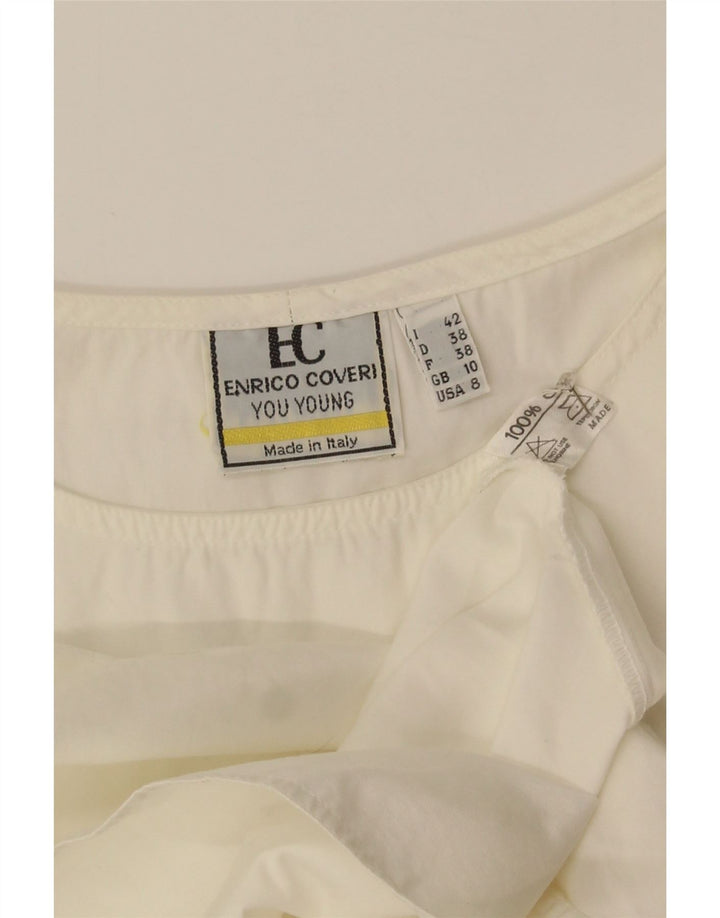 Enrico Coveri Dame Oversized bluse Top UK 10 Small White Bomuld