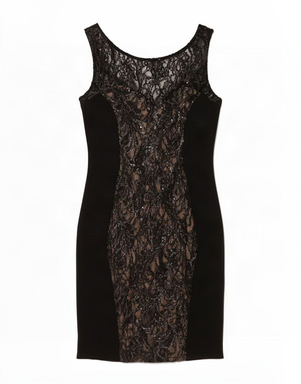 Warehouse Dame Ærmeløs Blonde Bodycon Kjole UK 10 Small Black Floral